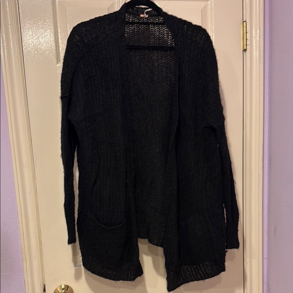 Black Open-Knit Cardigan Sweater
